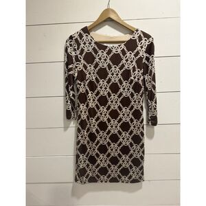 Trina Turk Women's Silk Tunic Dress Brown Knotted Lattice Size 4